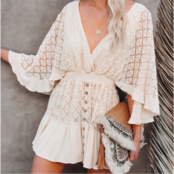 Vici Fly Far Cotton Blend Crochet Dress- Vici Vintage Crochet Romper Dress - Picture 4 of 13